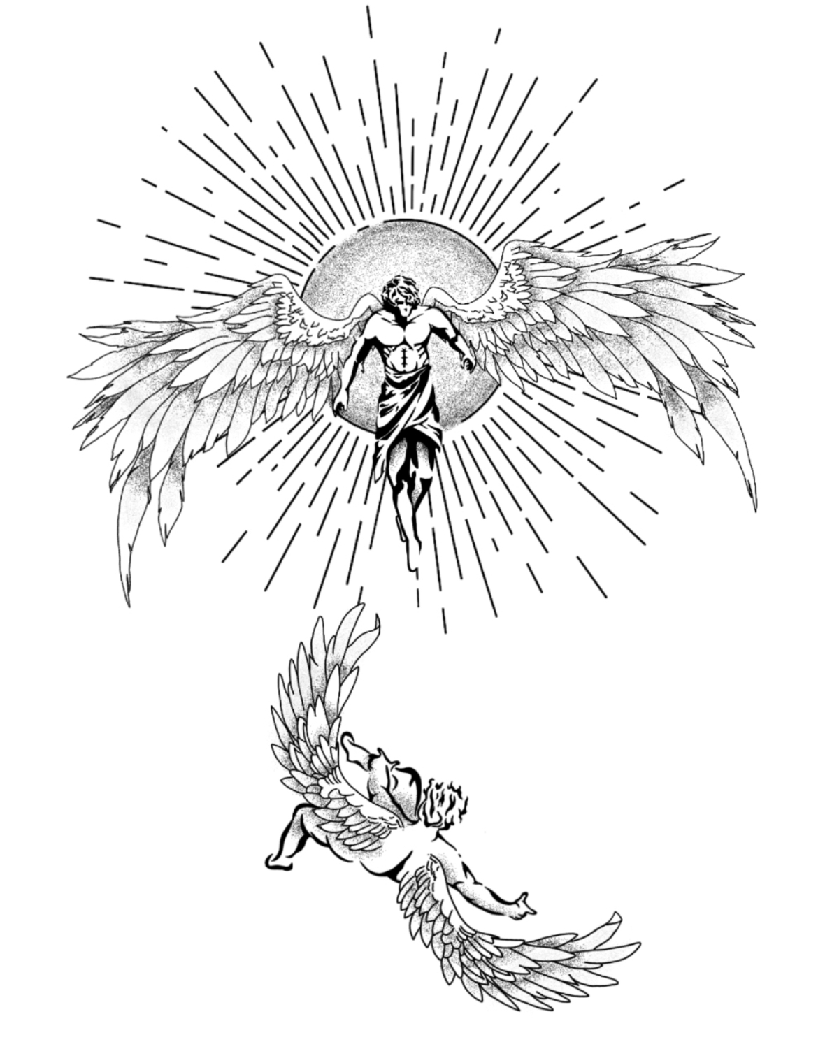 Black and grey tattoo — Icarus