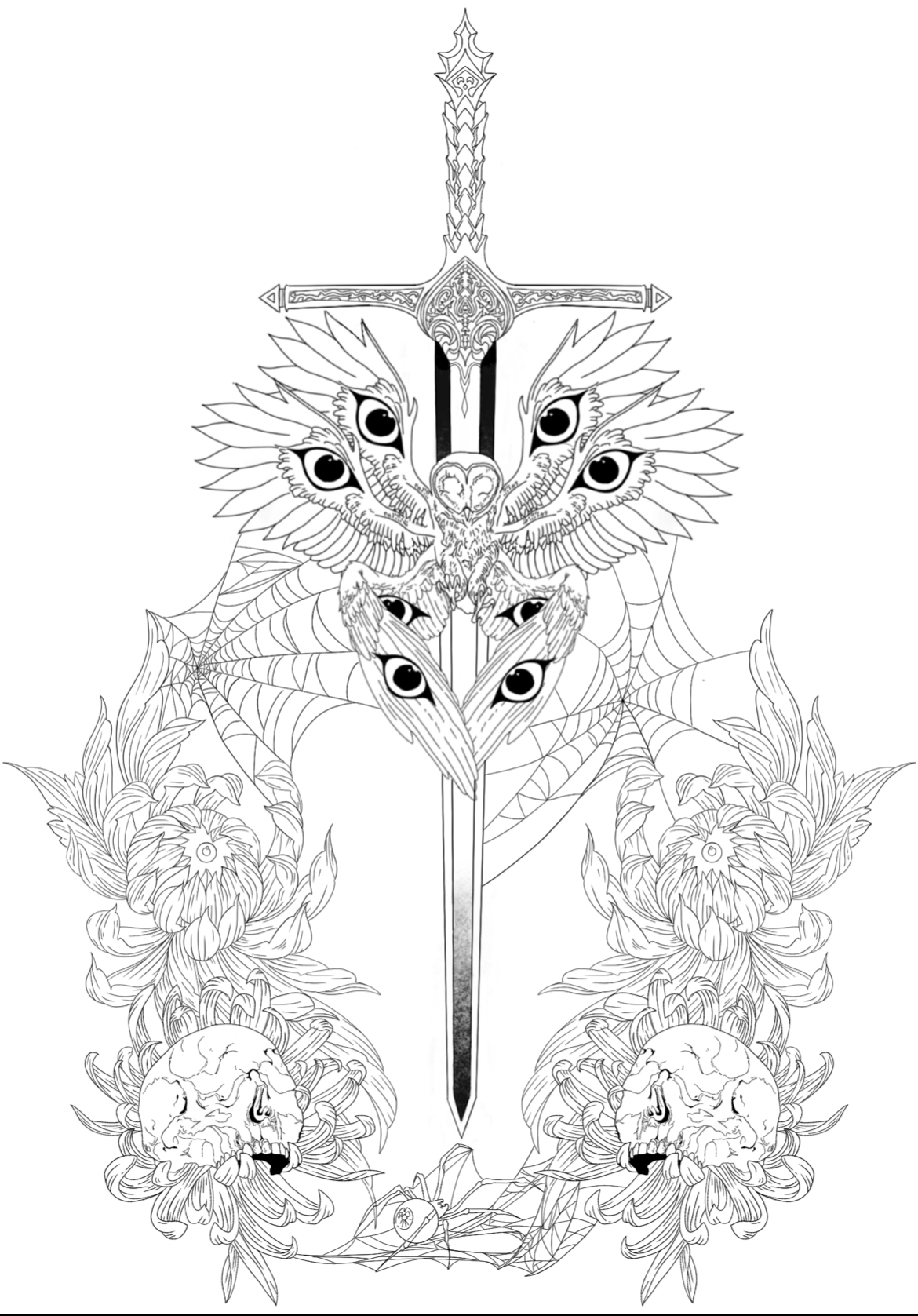 Black and grey tattoo — Back piece